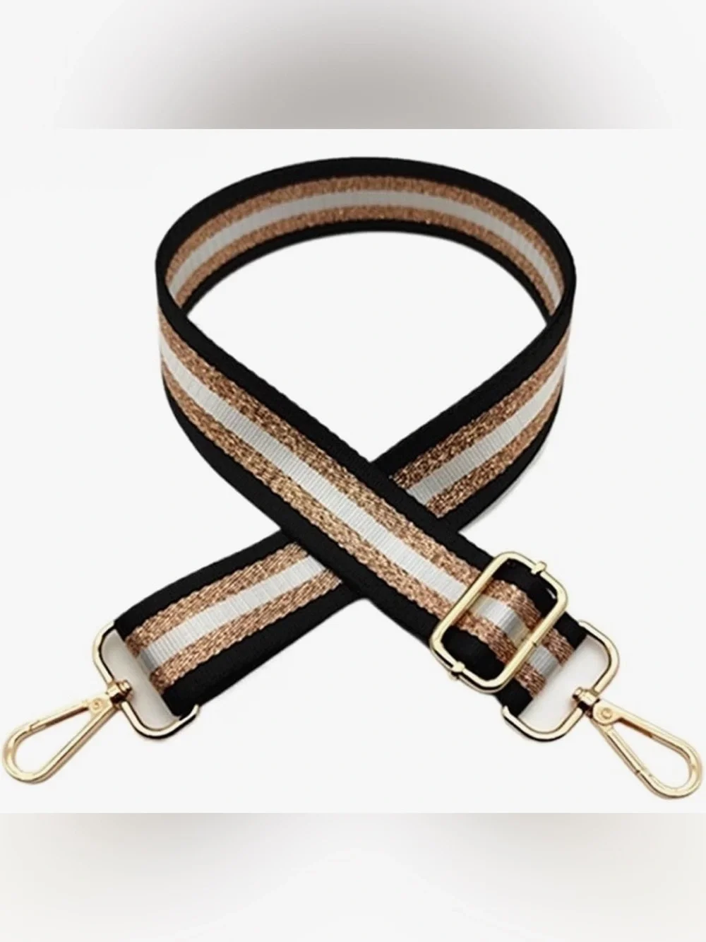 Adjustable Crossbody Bag Strap ~ 60” – Black Gold Thread Replacement Strap